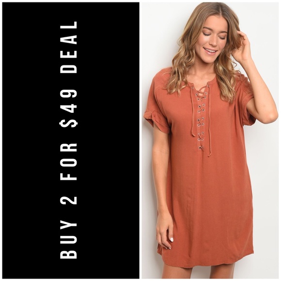 January Summer Dresses & Skirts - ☀️LAST3️⃣//EARTH DISTRESSED LACE UP DRESS